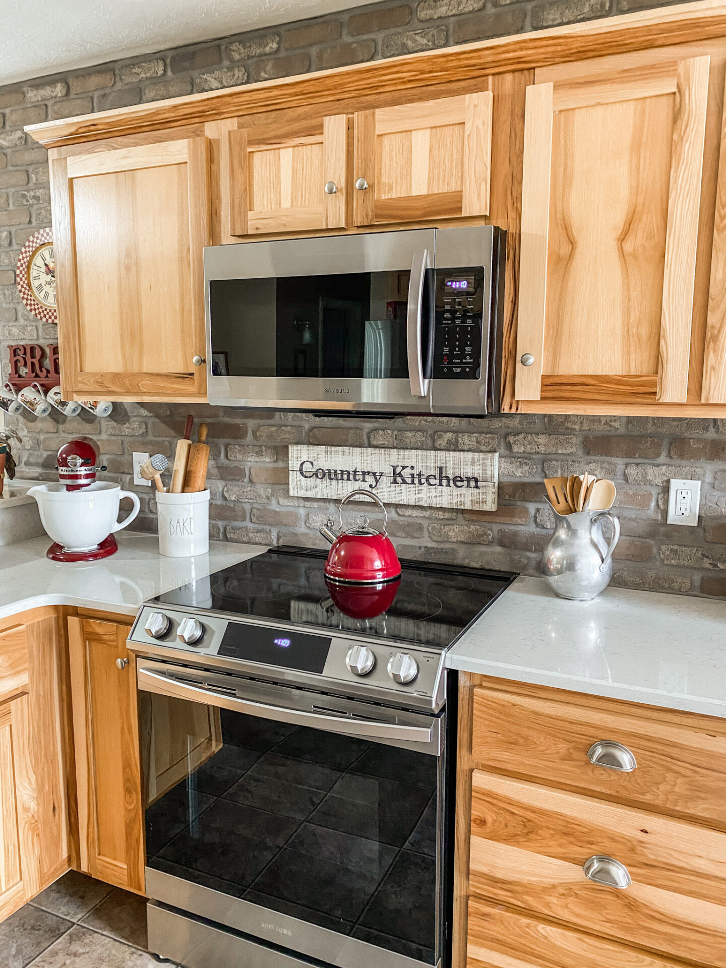 beautiful country kitchen with custom, hand painted sign.