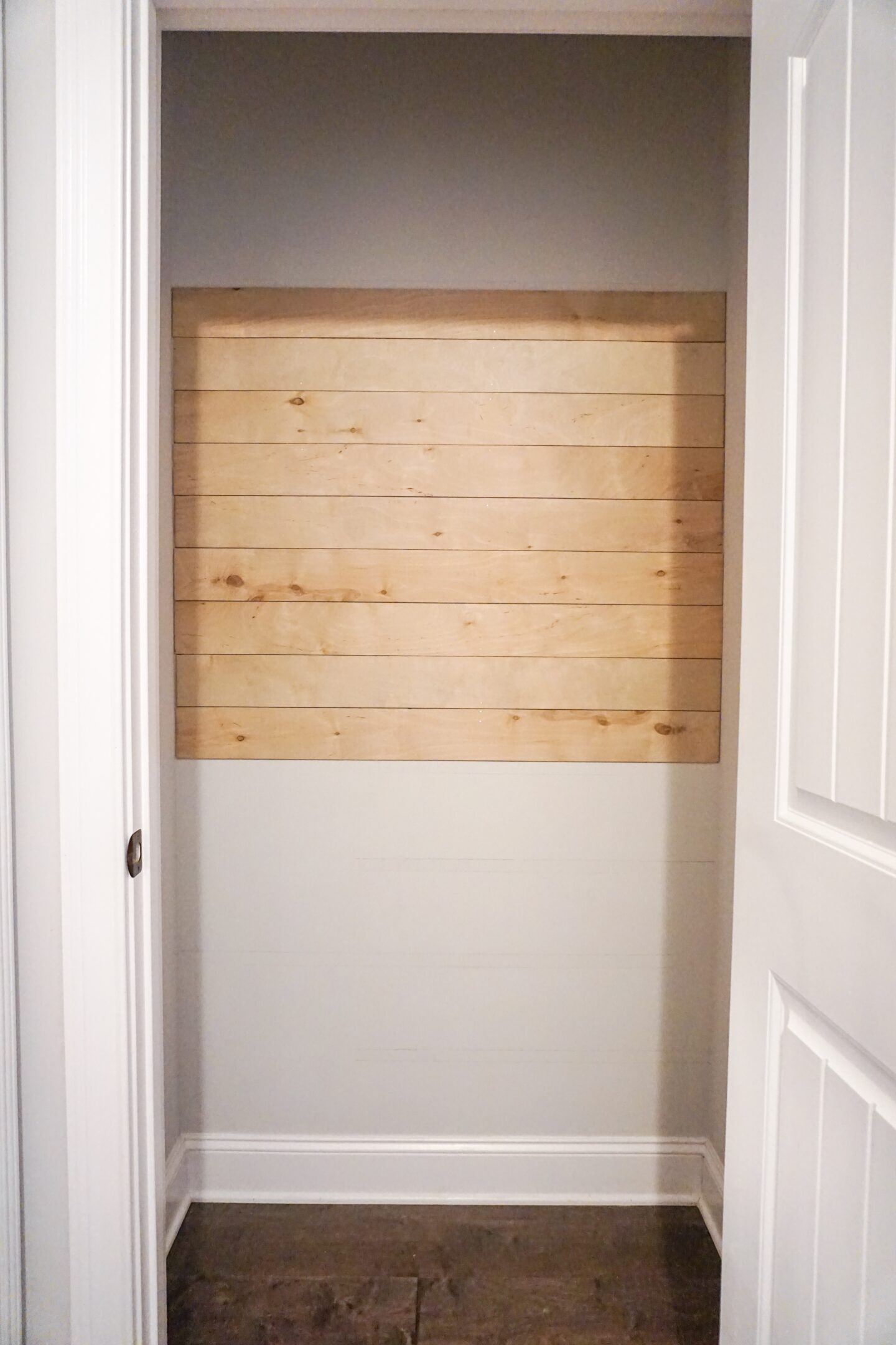 DIY Coat Closet Makeover Before & After, pinterest, pin it, coat closet, before and after, diy project, diy shiplap, shiplap, faux shiplap, farmhouse style, farmhouse decor, farmhouse, home decor inspiration, home decor, organization, diy shelves, country crock, umbrella crock, hunter boots, floating shelves, lily jade, lily jade elizabeth, shoe closet, hall closet, custom made, custom, pipe rod, rustic, modern farmhouse, industrial farmhouse, kateschwanke